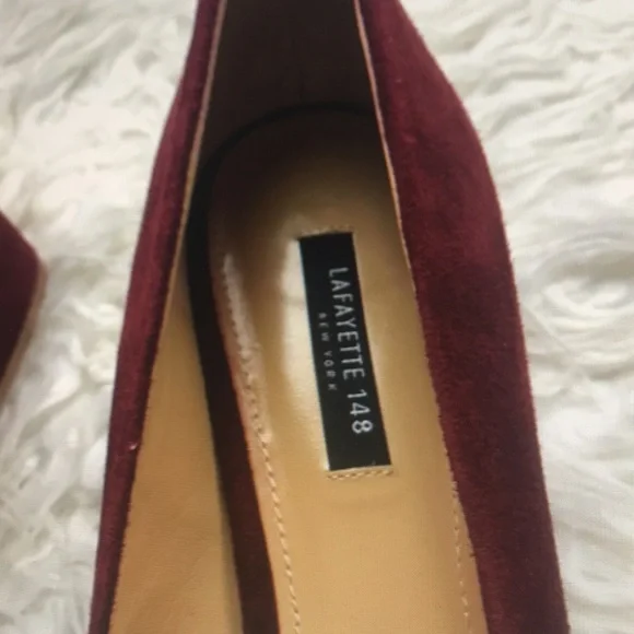 Lafayette 148 burgundy suede almond toe purmp heele - Picture 4 of 6